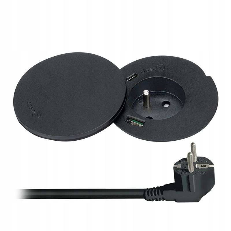 Solight vestavná zás. Usb A+c Wireless 10W, otoč. víčko, 2m kab, černá