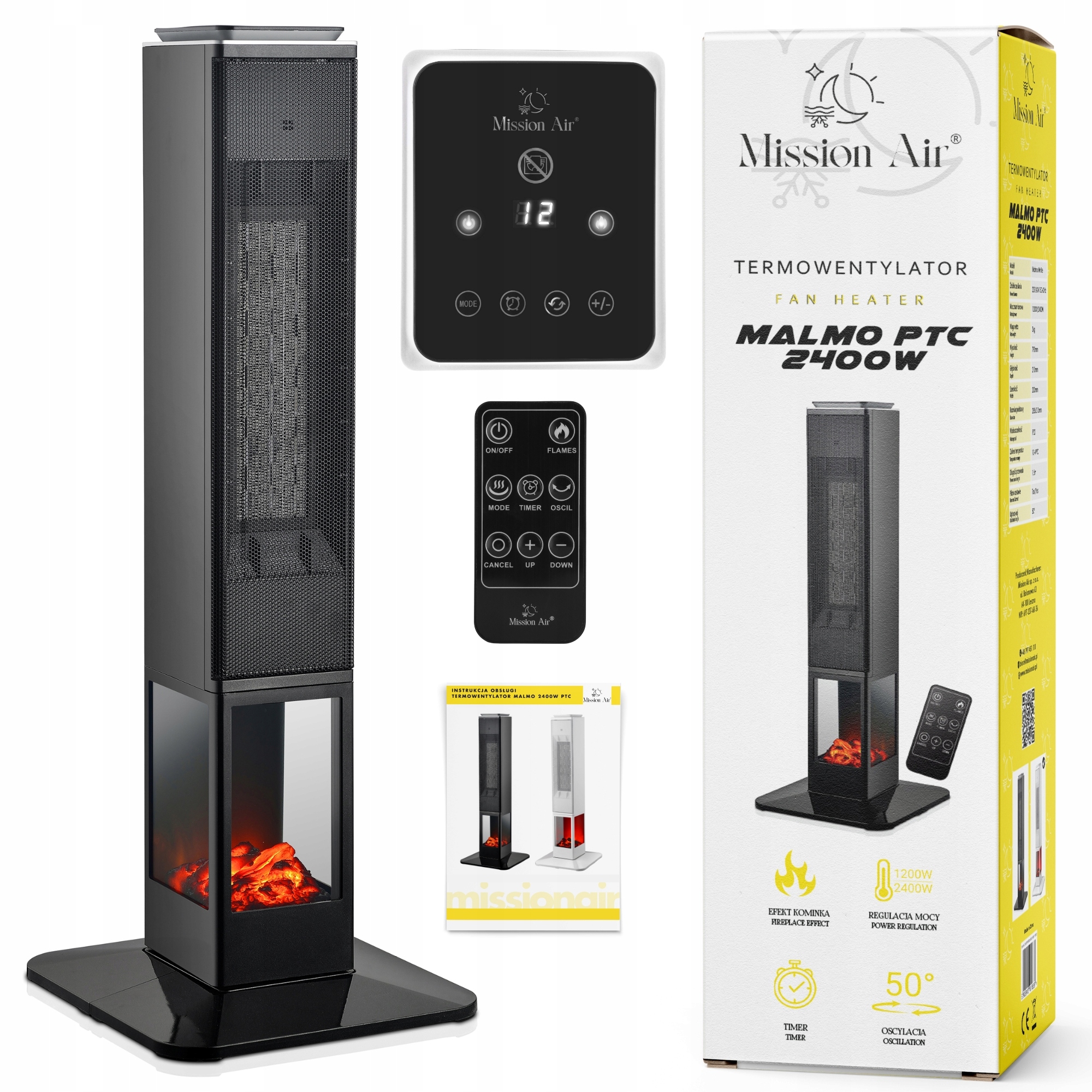 Termoventilátor Kolumnový Krb elektrický ohrievač farelka Swing 2400W