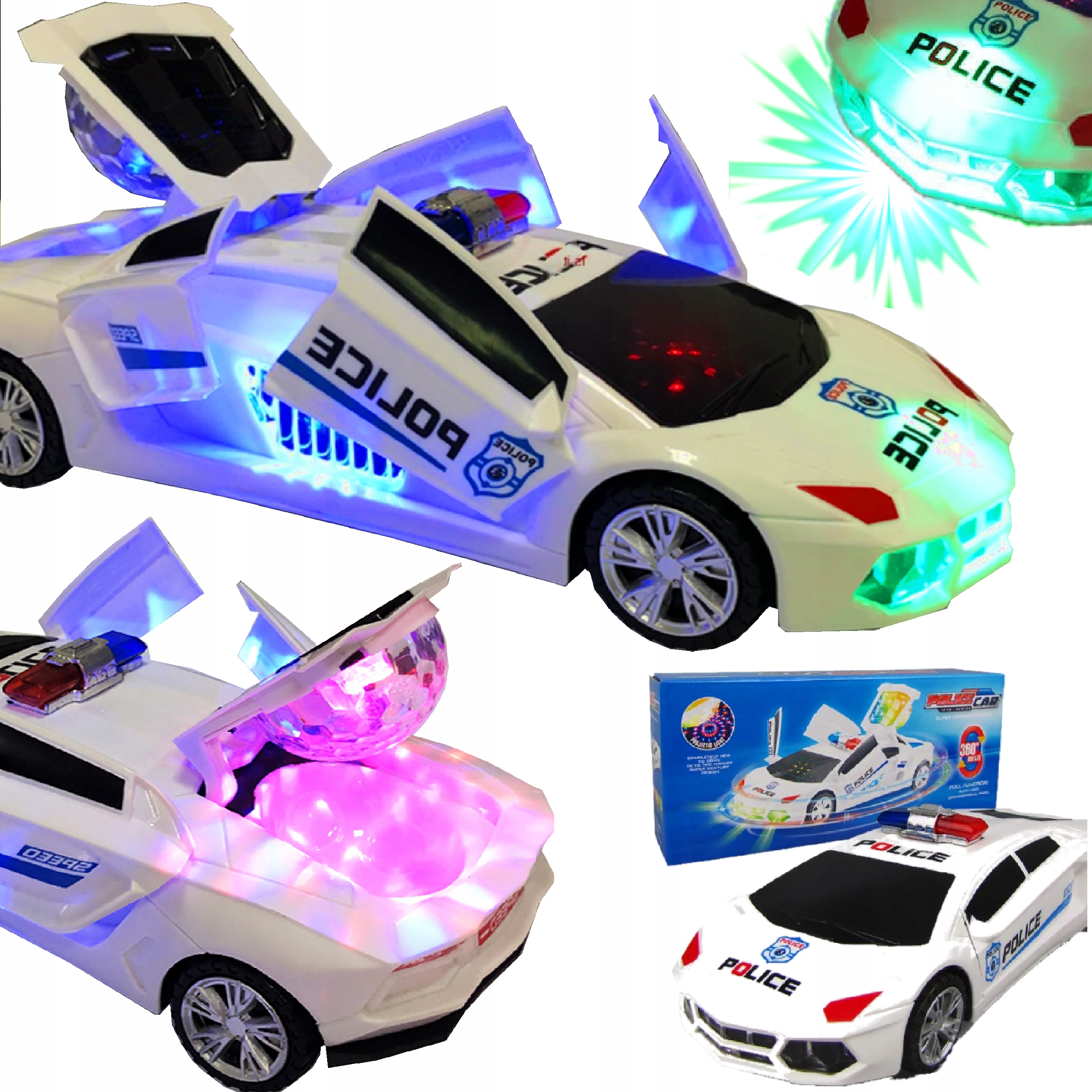 SAMOCHÓD ELEKTRYCZNY ŚWIECĄCY GRAJĄCY OBROTOWY LED