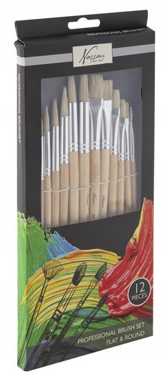 ZESTAW PĘDZLI DO FARB I KLEJU NASSAU FINE ART 12 SZT.
