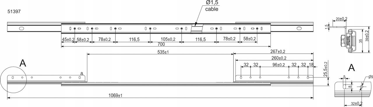 Prowadnica stołu SYNCHRONICZNA ze stoperem 700-1070 mm Kod producenta 51397