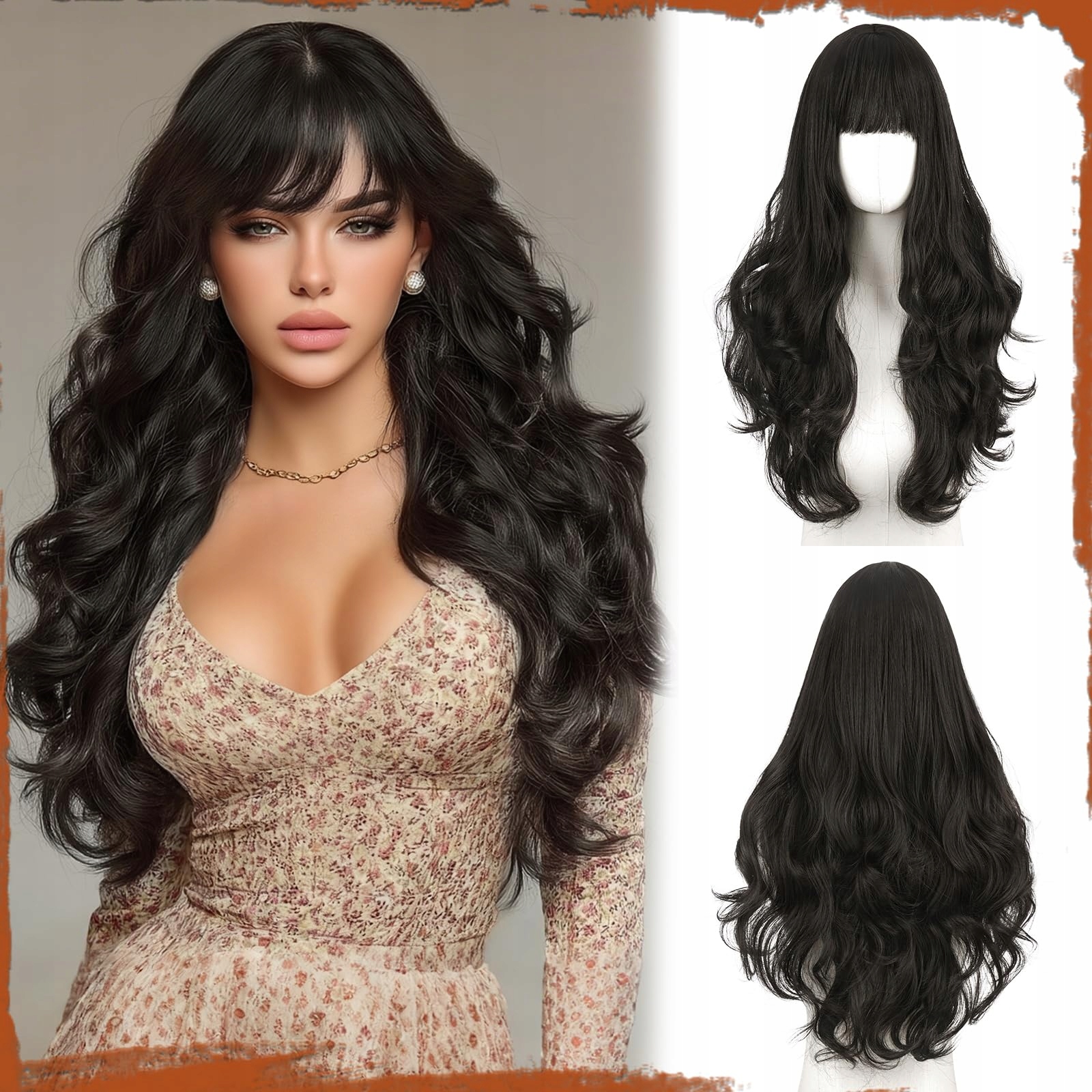 Sofeiyan Dlouhá vlnitá paruka 60 cm Tmavě hnědá syntetická s hřívou