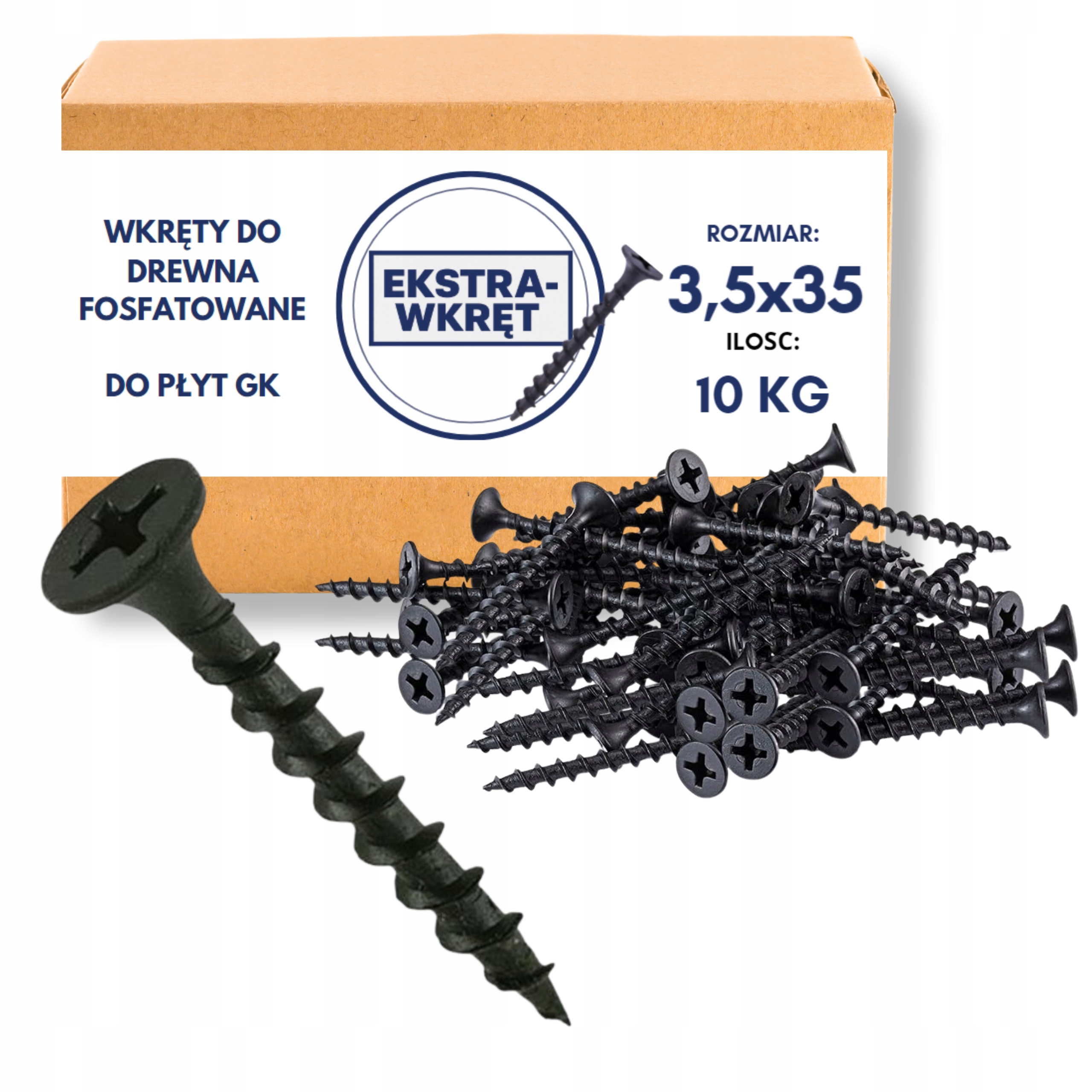 Černé vruty do dřeva 3,5x35 fosfátované pro desky G-k 10 kg