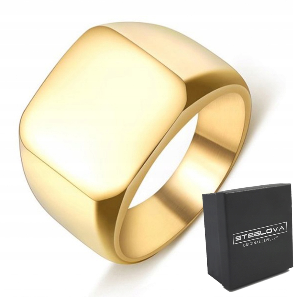 POLEROWANY POZŁACANY ZŁOTY SYGNET STAL 316L r.27