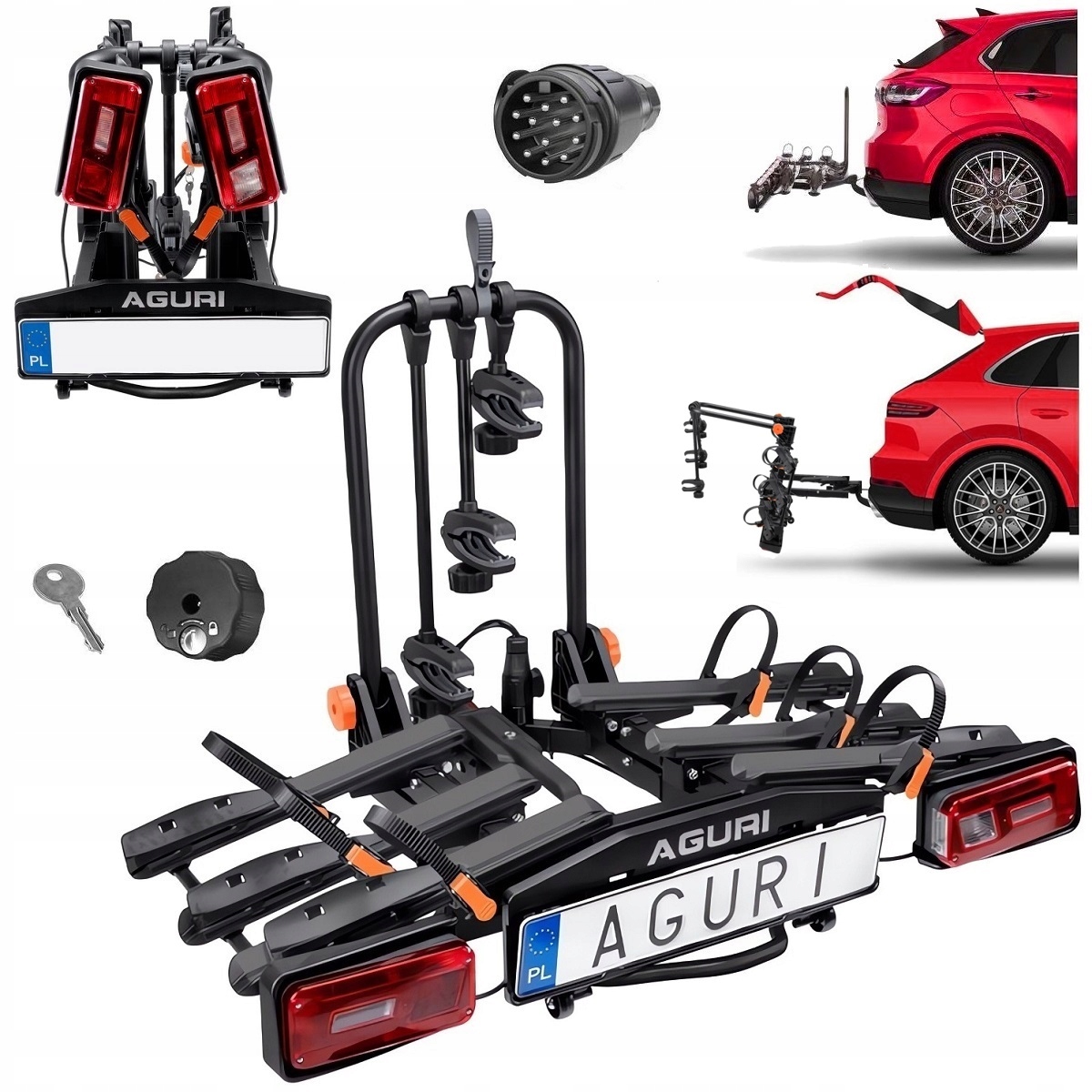 Nosič kol na tažné zařízení Aguri Krab 3 pro 3 jízdní kola Skládací Černá 13PIN