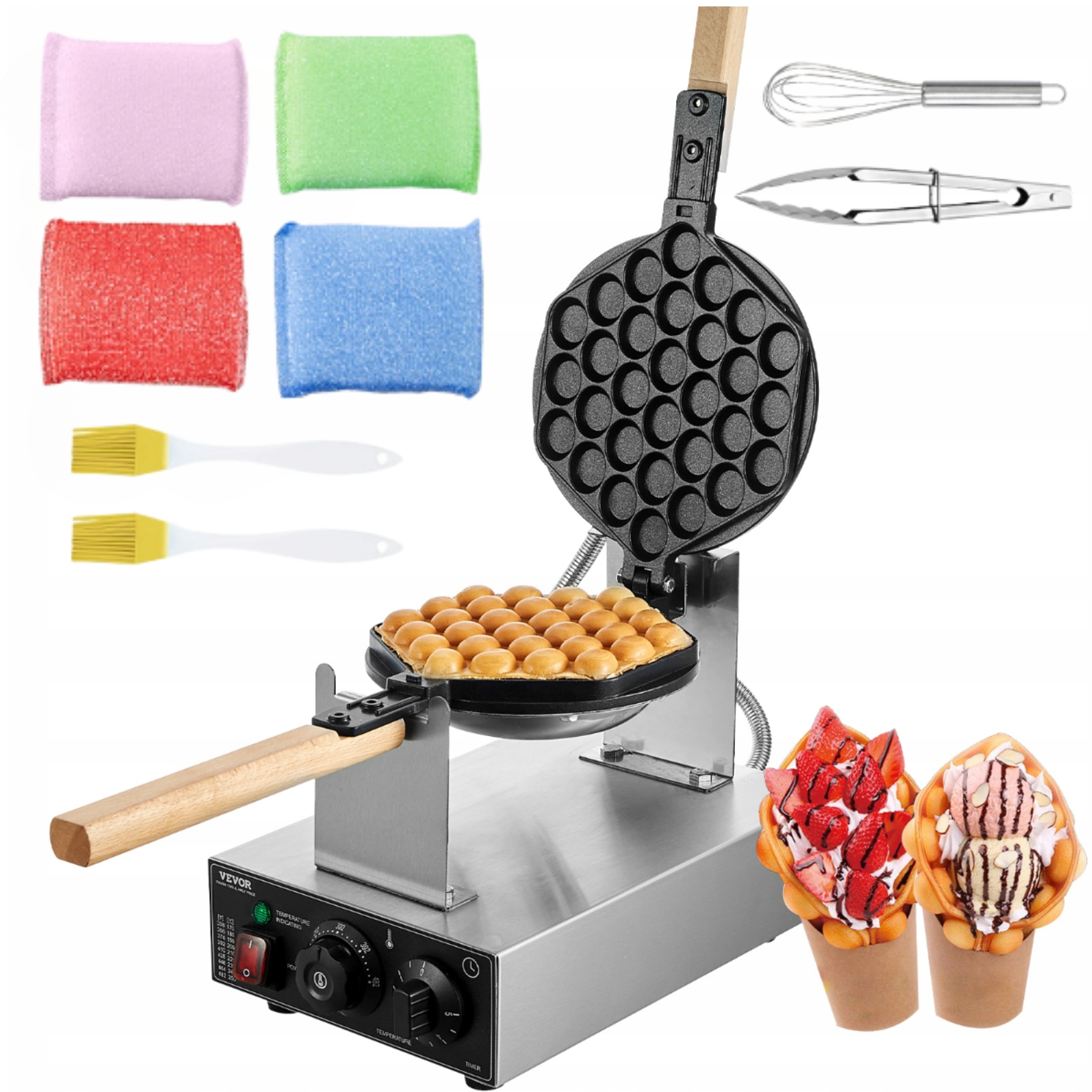 Bublinkový Vaflovač Bubble Waffle Profesionální Otočný 1400W Příslušenství