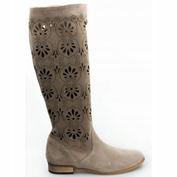 Taupe Ažurové Kozačky Z Kůže Vzor Optimo 36