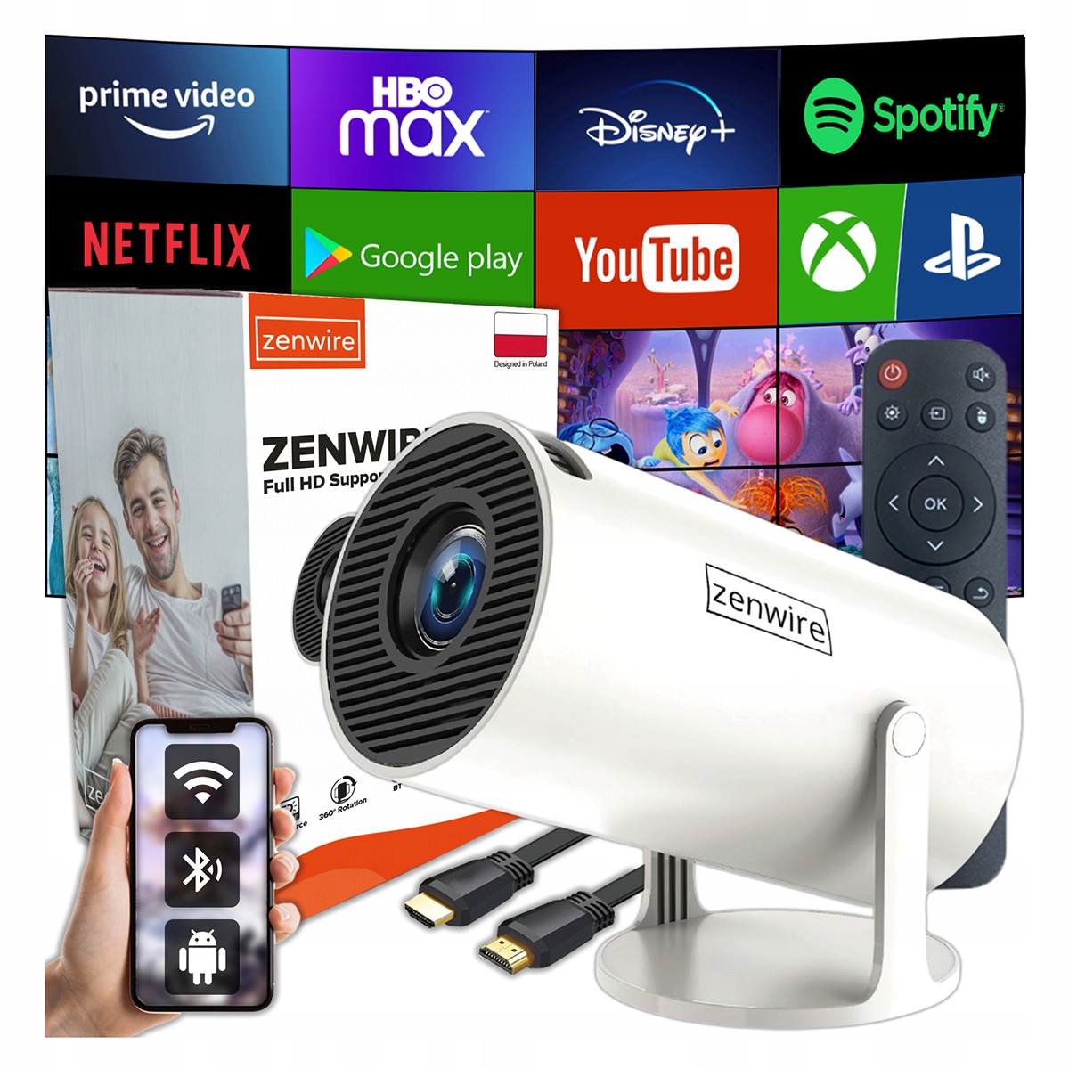 Přenosný Mini Projektor Android WiFi Projektor 360 Full Hd 4K Bluetooth