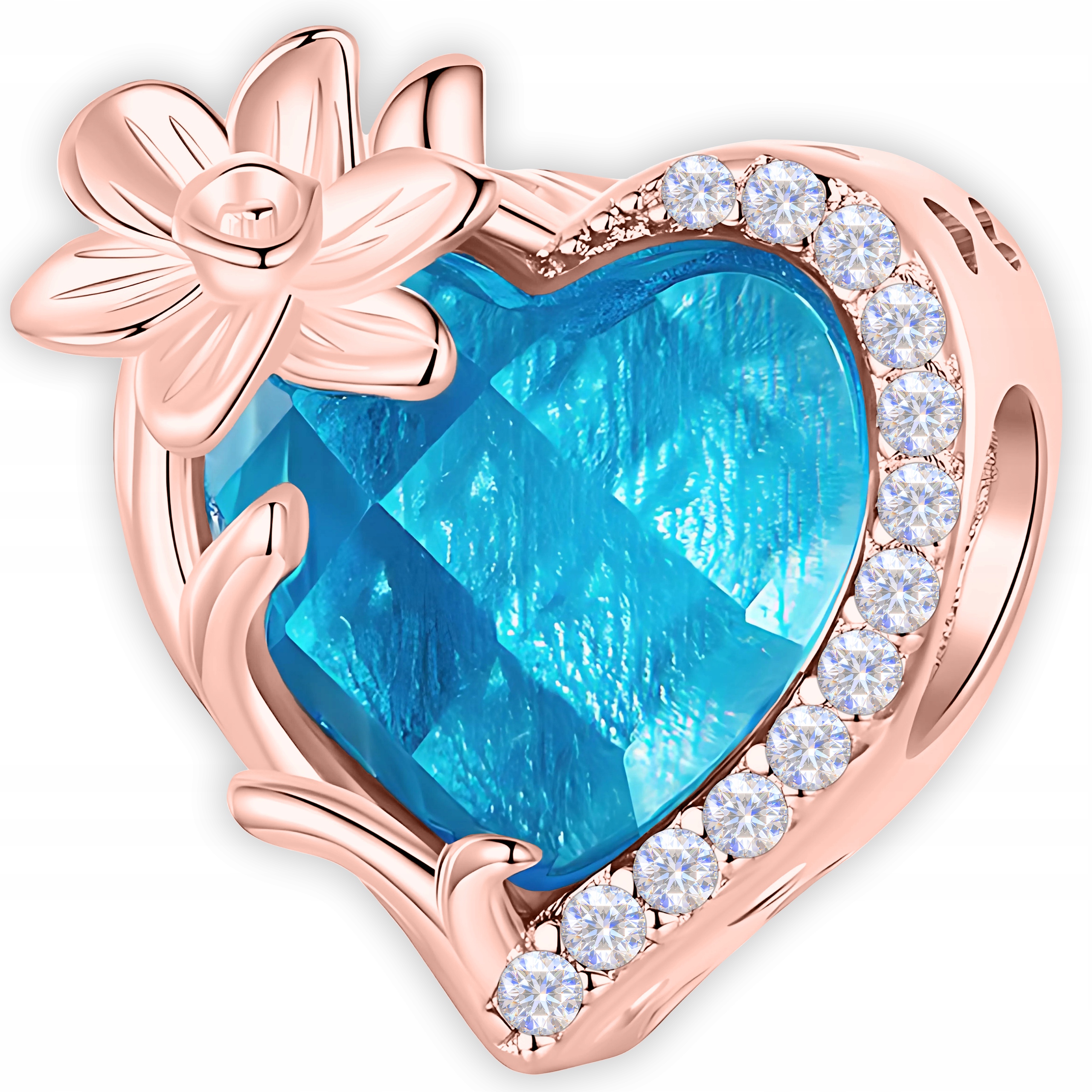Charms Růžový Srdce Modré Květiny Pozlacený 750 Zirkony Láska Stříbro 925