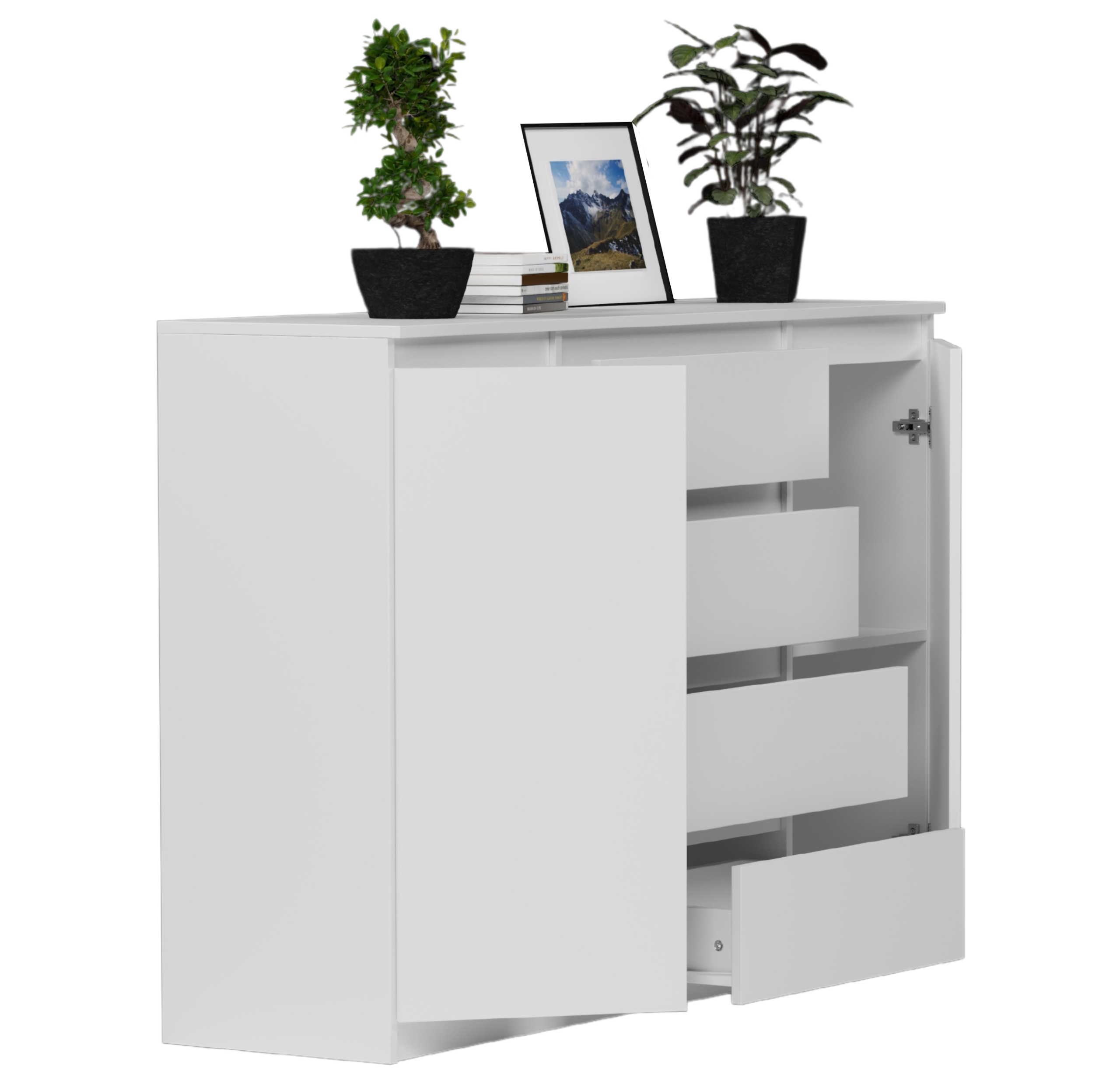 Modna KOMODA 160 SZAFKA 4 SZ. 3 PÓŁKI BIAŁA R160S4