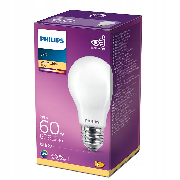 

Żarówka E27 Philips Led 7W 60W 2700K A60