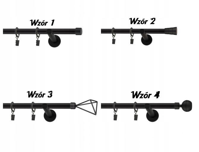Karnisz metalowy pojedynczy Czarny Mat 440cm 19 mm Luna rózne wzory Rodzaj karnisza pojedynczy