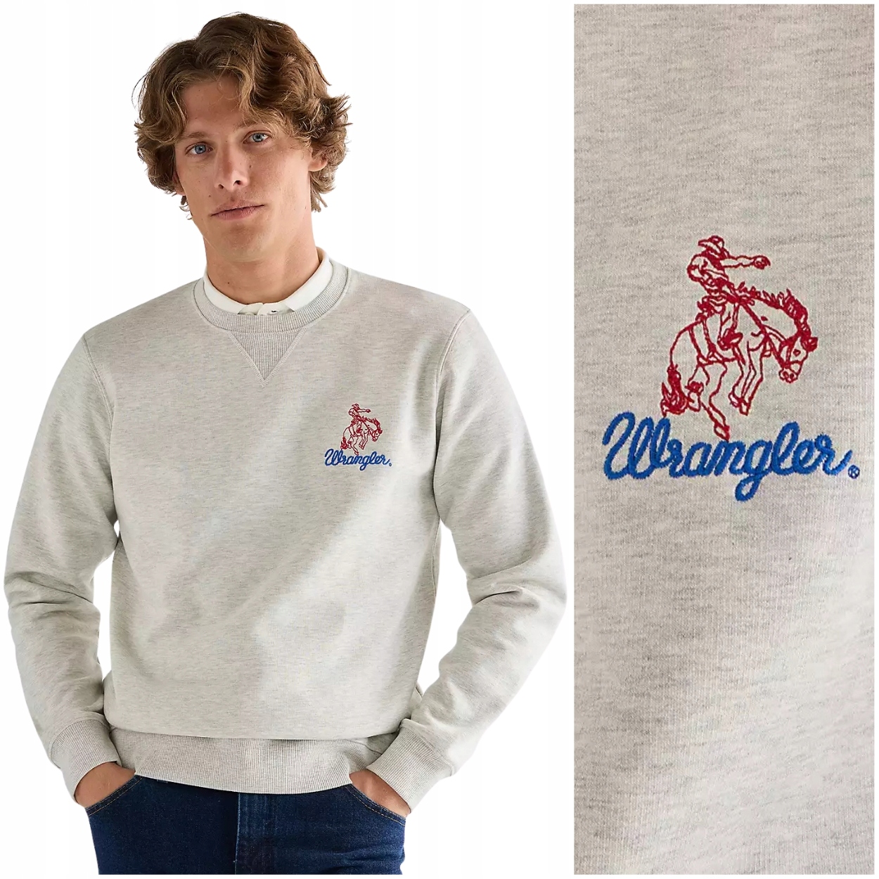 Wrangler Embroidery Crew šedá bavlněná mikina pro muže, malá výšivka s logem 3XL