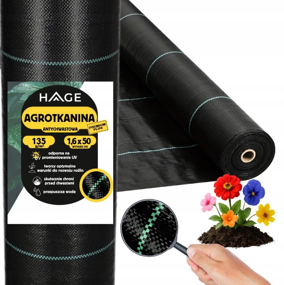 Premium Agrotkanina 135G 1,6x50m Uv Agrowłóknina czarna gruba mata Mocna