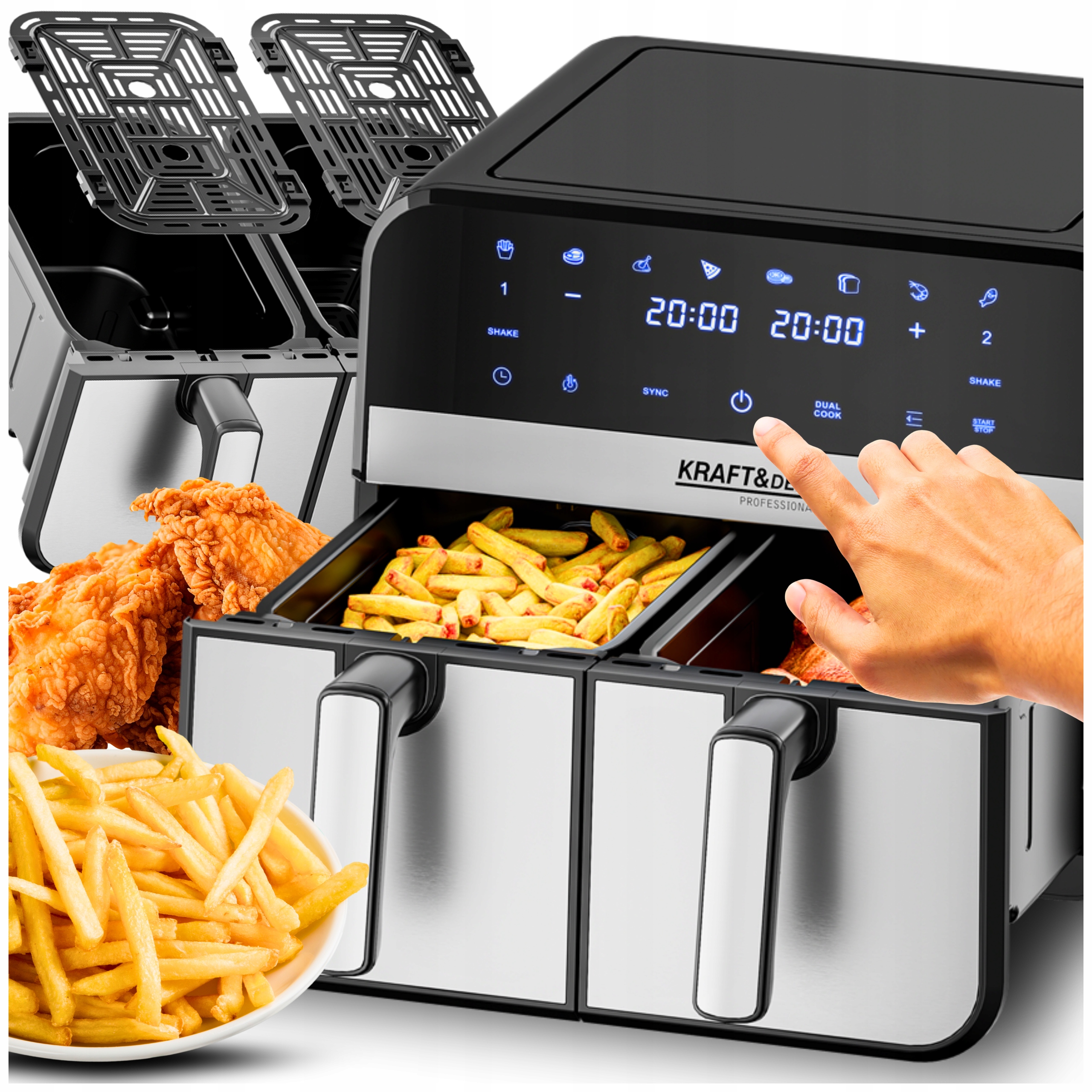 Fritéza Horkovzdušná Dvoukomorová 9L Airfryer 2500W Velká XXL Pekárna