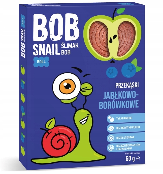 ŚLIMAK Bob Snail ROLL ZAWIJAS jabłko-borówka 60 g | 100% OWOCOWA PRZEKĄSKA