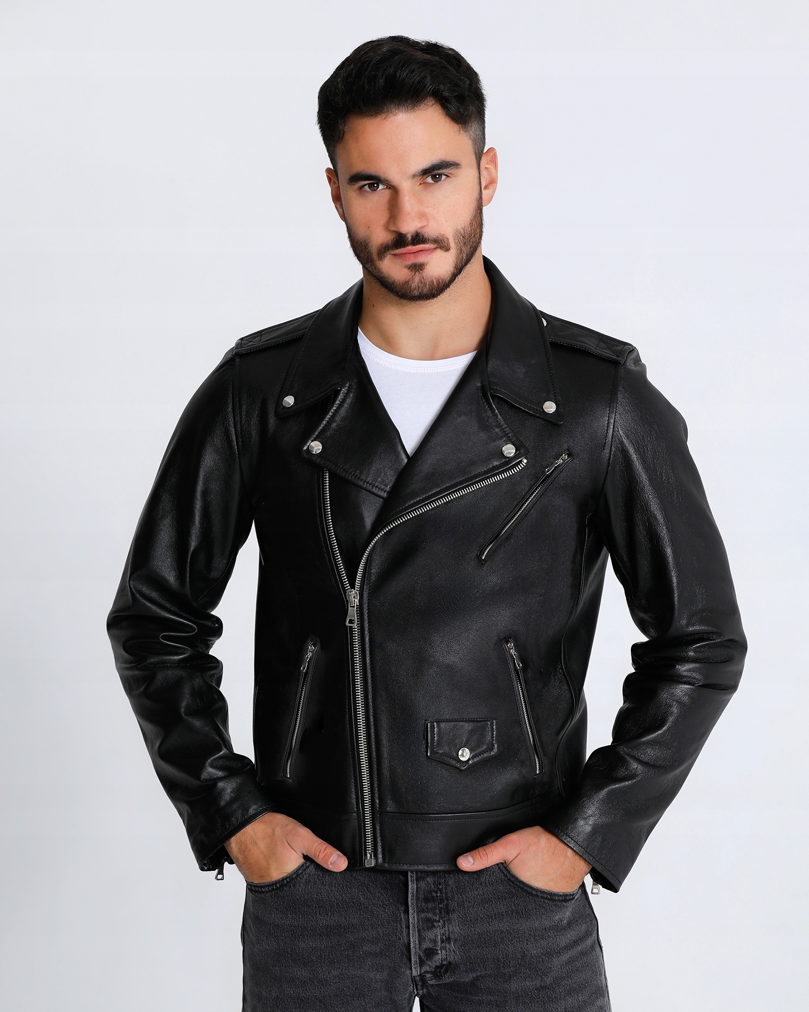 Černá Kožená Bunda Ramoneska Pánská Negan XL