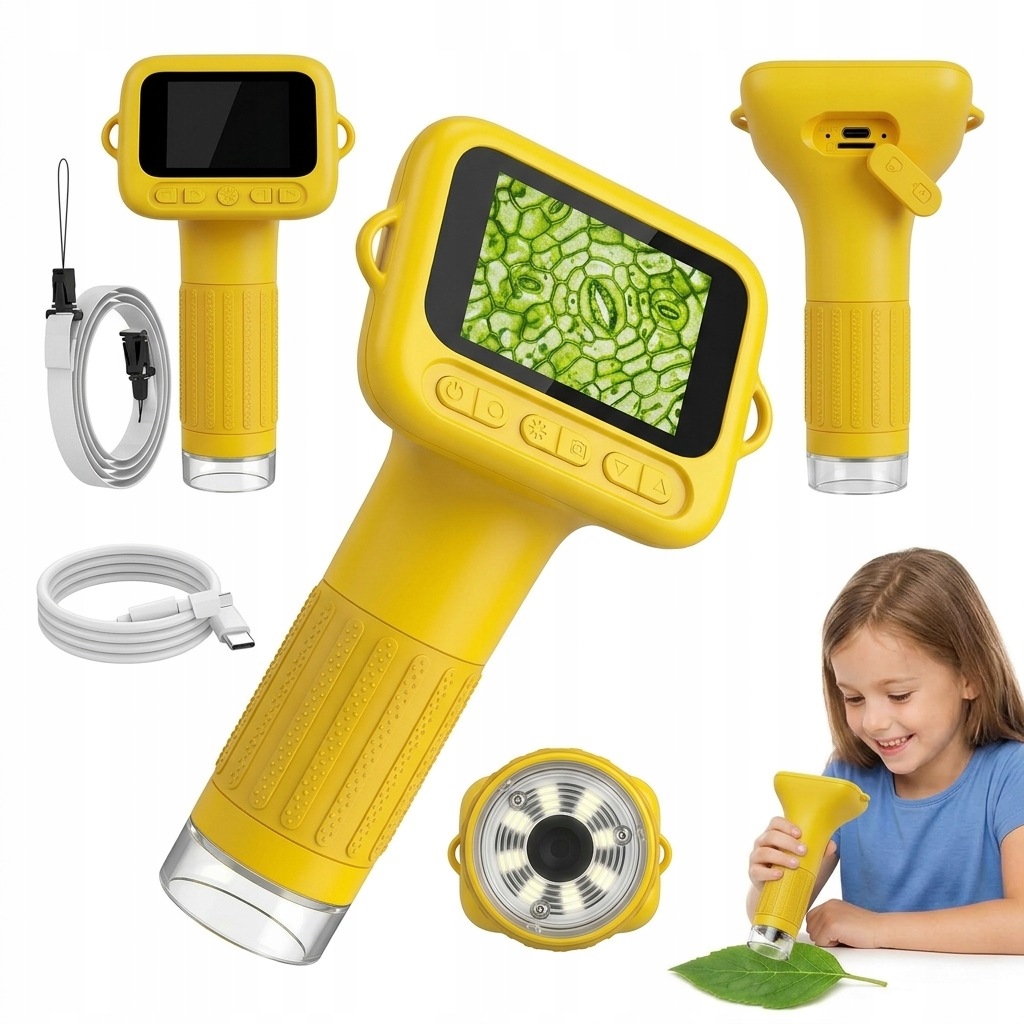 Digitální mikroskop pro děti s Usb displejem Žlutý na kartu 1000x