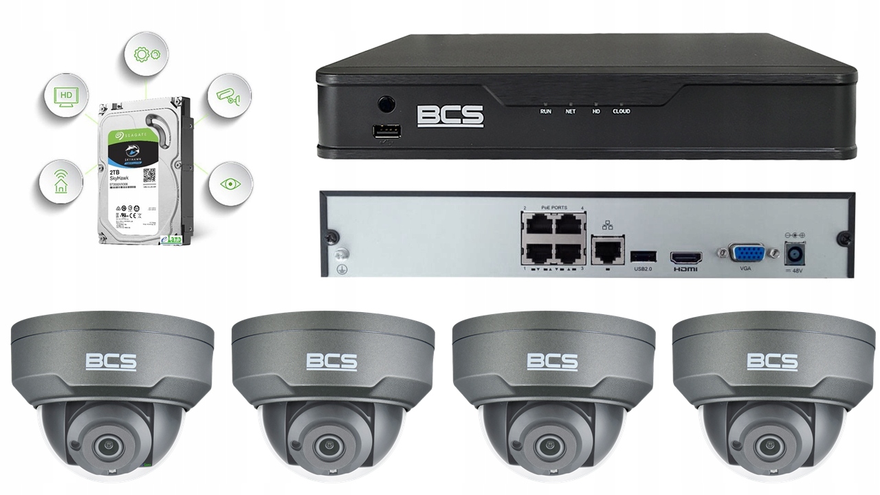 Zestaw Monitoringu BCS Point 4 kamer IP FullHD 2TB