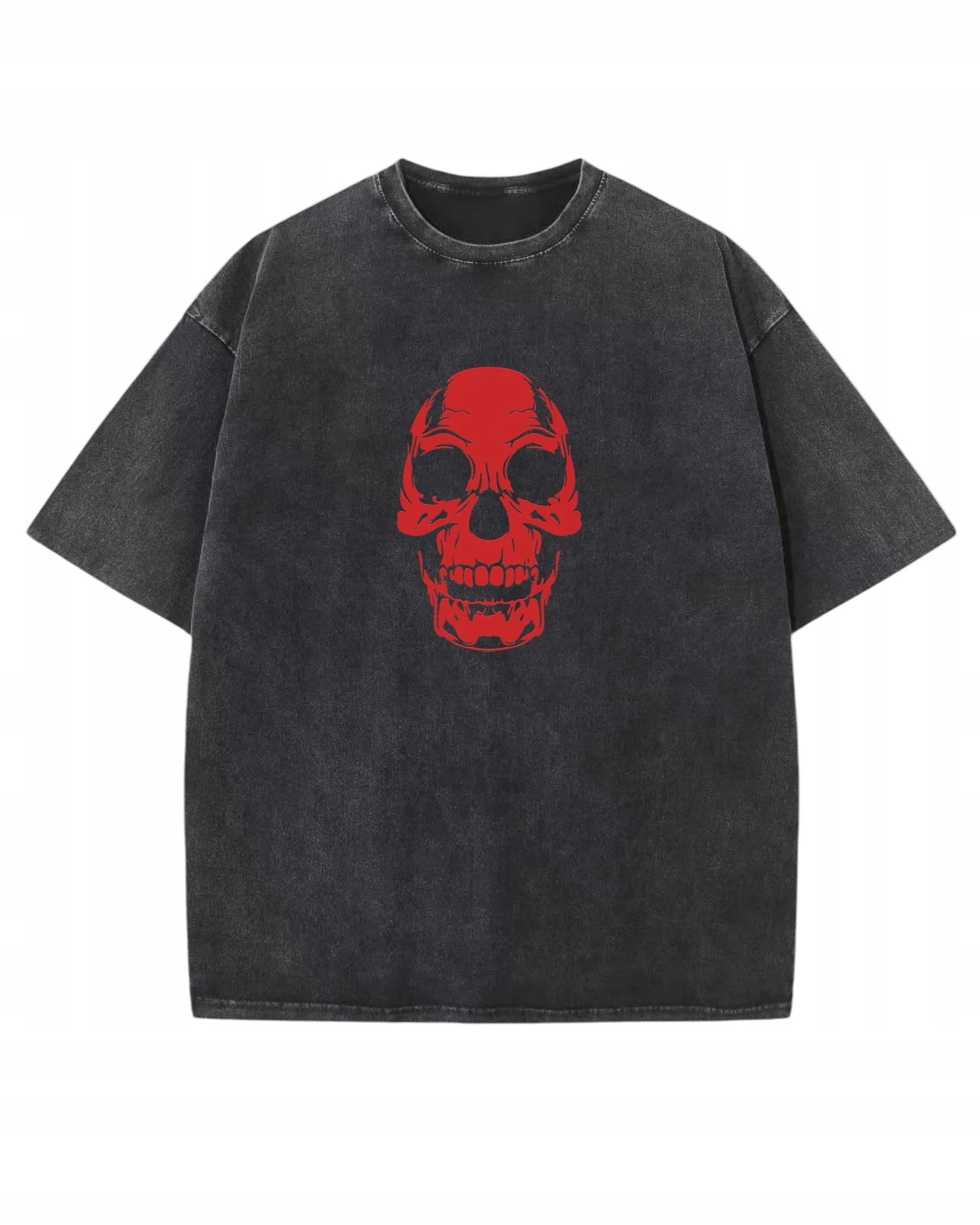 Tričko s oversize efektem praní Silikonový potisk Lebka Černá XXL