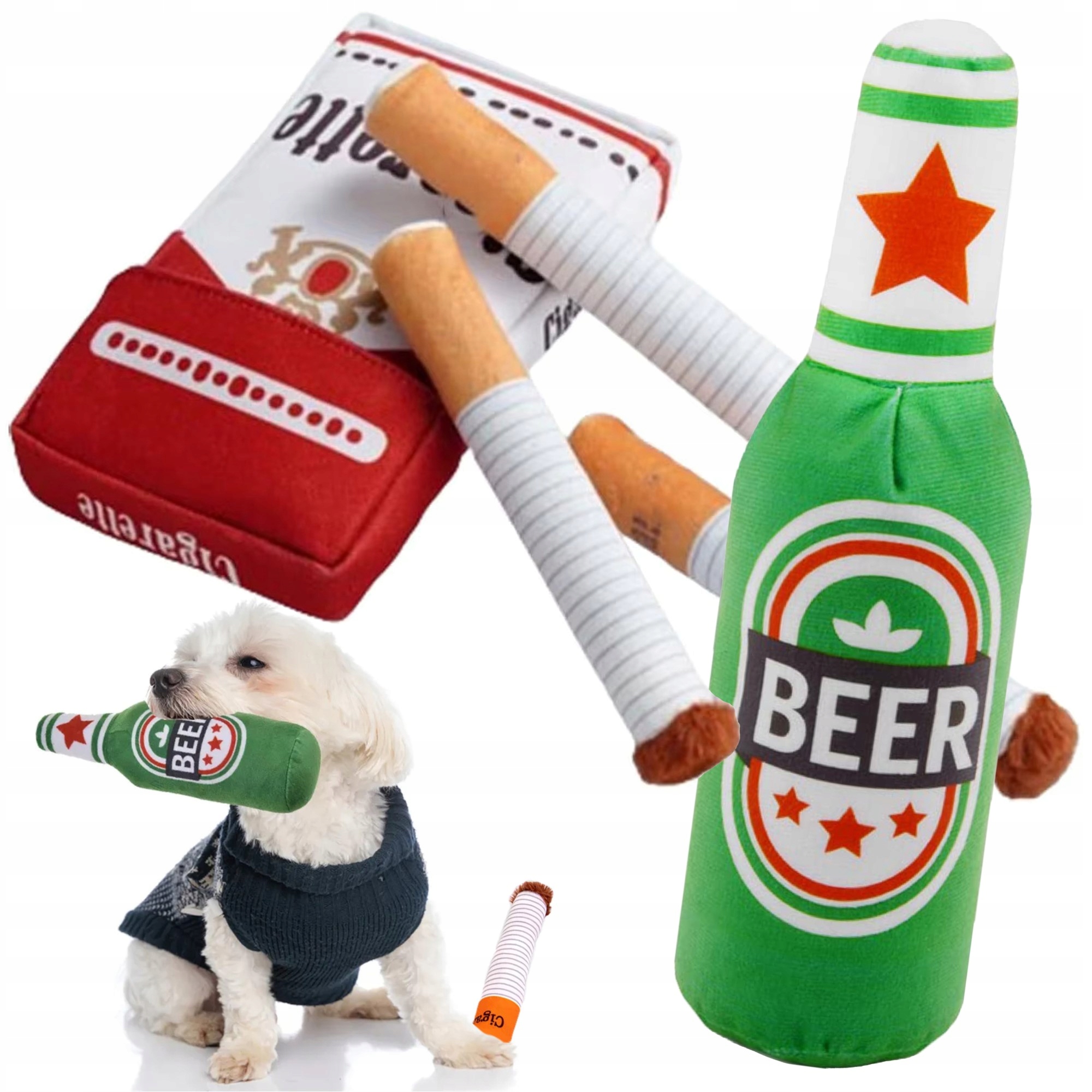 Levně Sada vtipných plyšových Maskotů pro psy Cigarety A Pivo