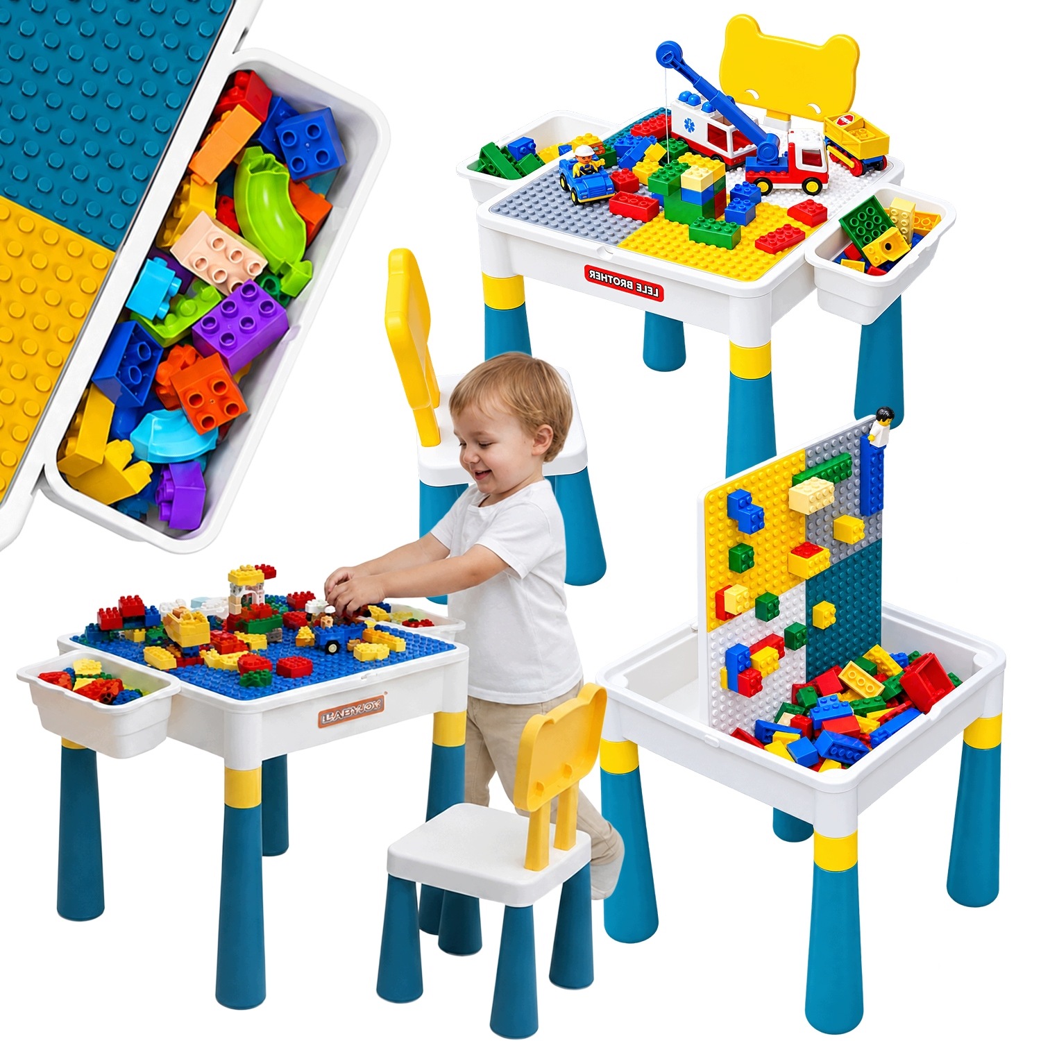 Stolik do Klocków Lego z Krzesełkiem 2w1 z Blatem Rysunkowym i Organizerem