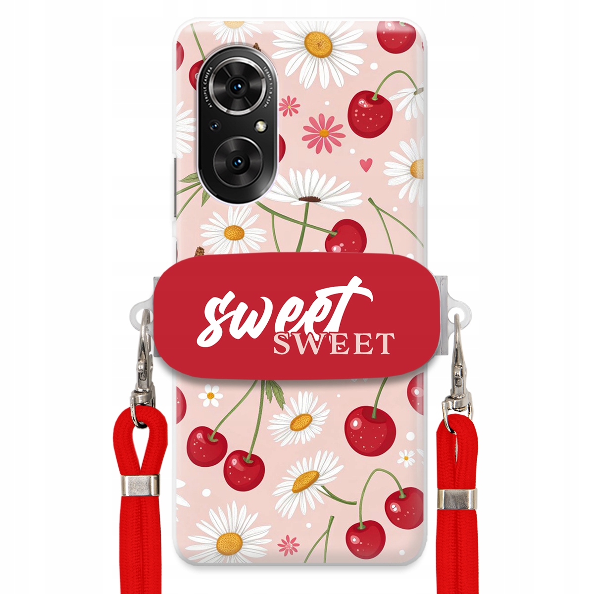 Puzdro pre Huawei Nova 9 Se Červené vodítko držiak Sweet Sweet Kvet čerešne