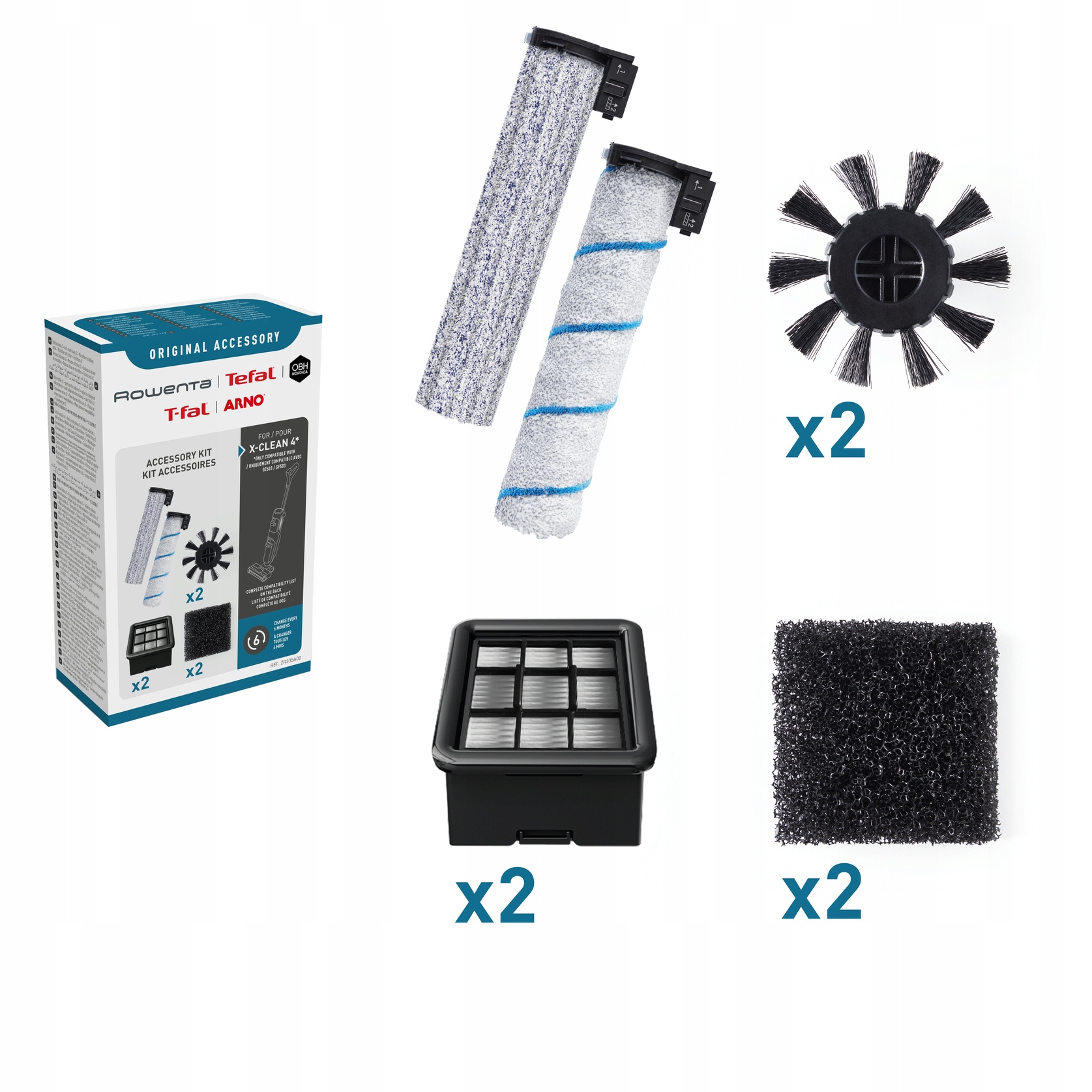 Zestaw akcesoriów do Tefal X-Clean 4 filtry wałki szczotki ZR335A