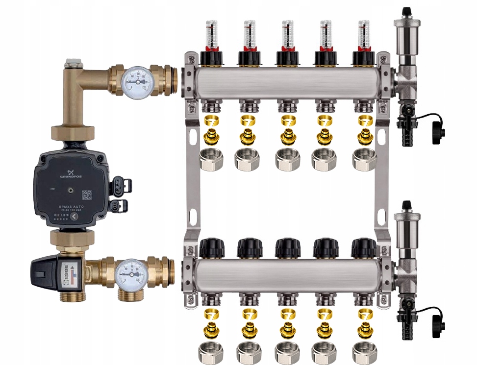 Rozdělovač pro podlahu 5 sekcí nerezový pro vytápění Čerpadlo Pex