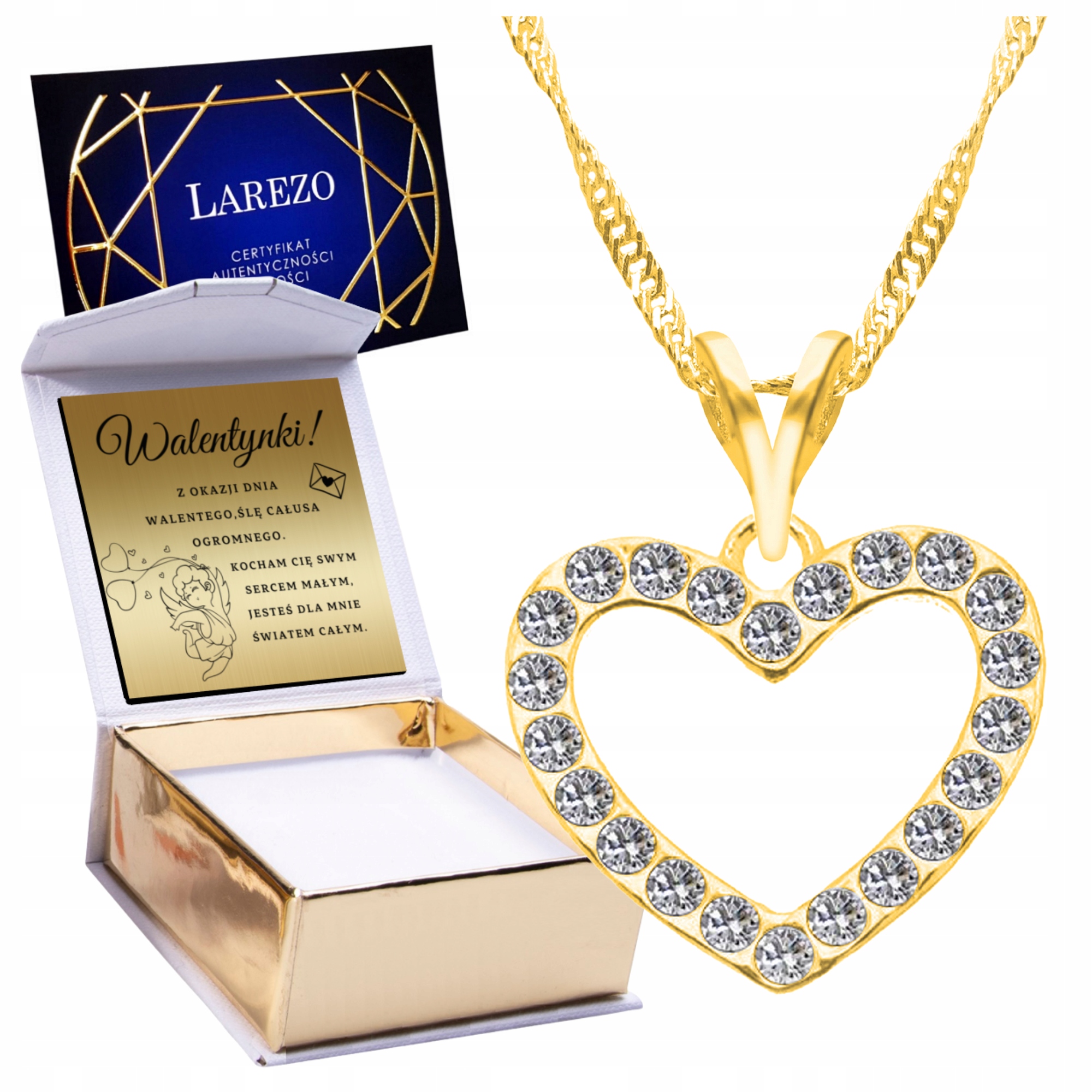 Zlatý náhrdelník 925 Pozlacený s krystaly Srdce lásky Zirkony Gravírování