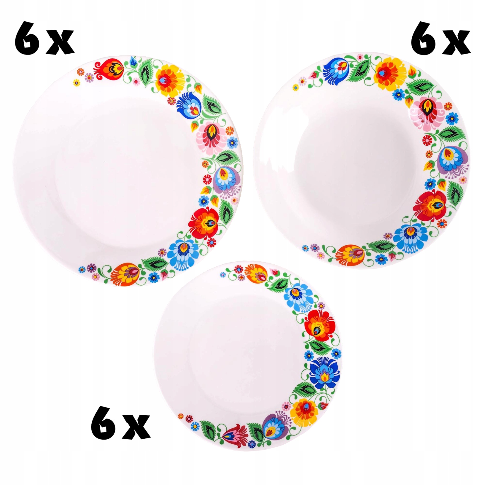 Sada jídelních talířů – lidový motiv, 18 dílů, porcelán
