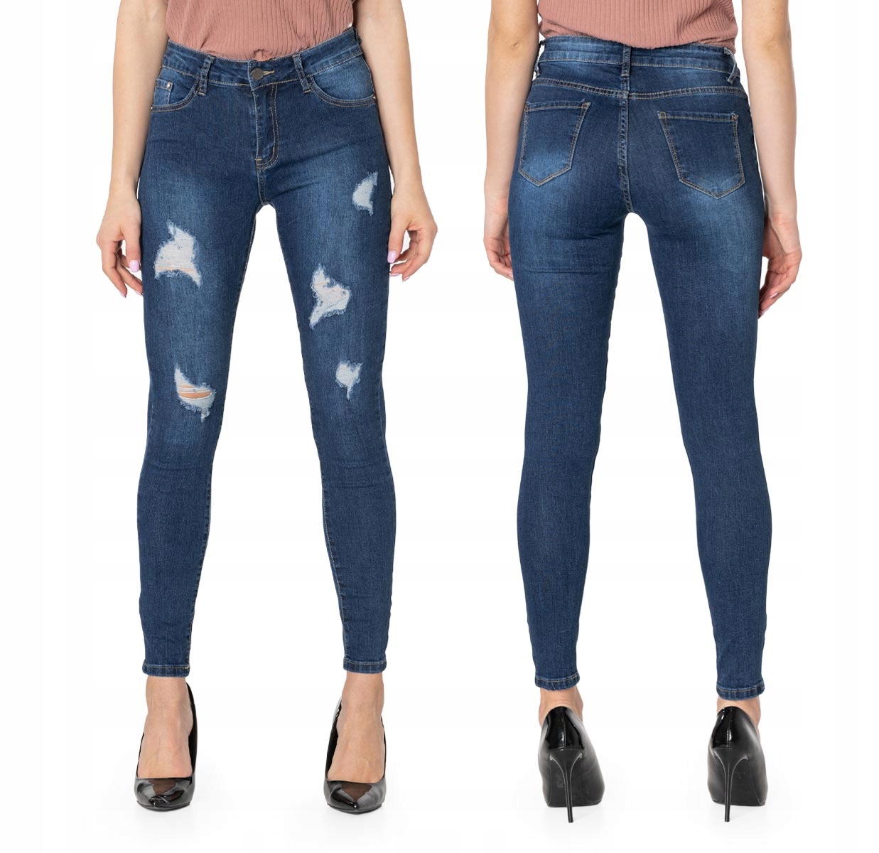 

Spodnie Damskie Jeansy Rurki z Dziurami 5248 r 36