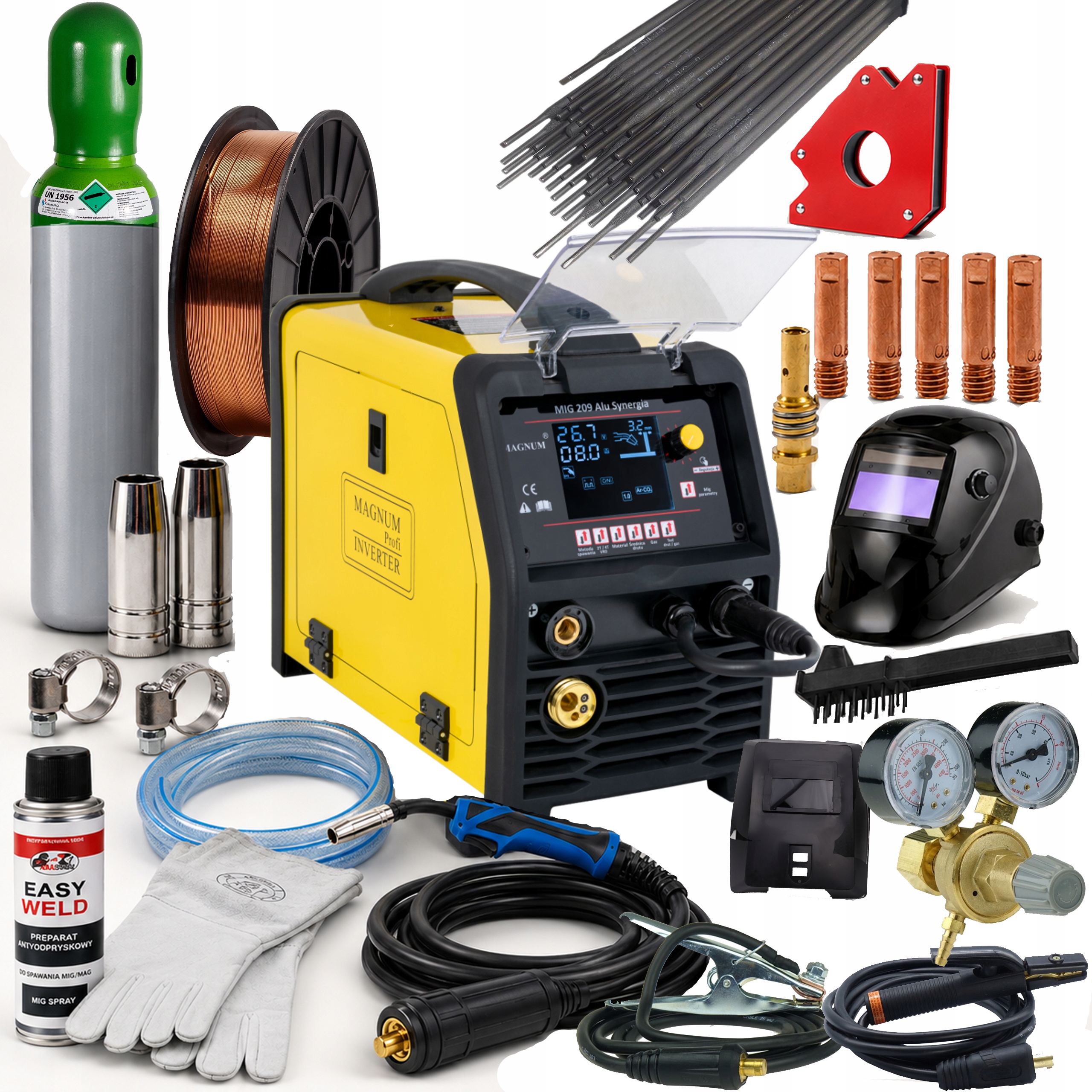 Spawarka Magnum Mig 209 Alu Synergia Mig/mag Mma Tig Flux 200A 230V ZESTAW1