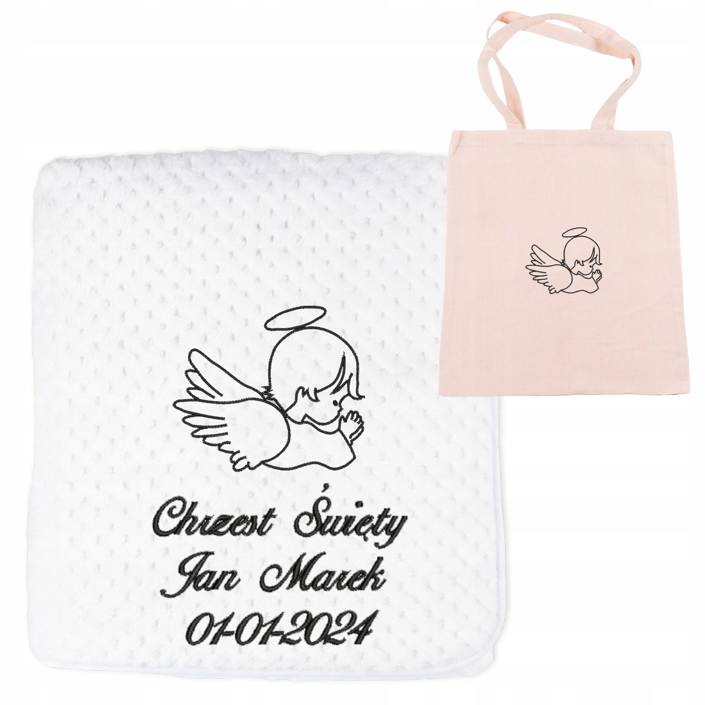 Koc do chrztu + personalizowany haft IMIĘ i DATA