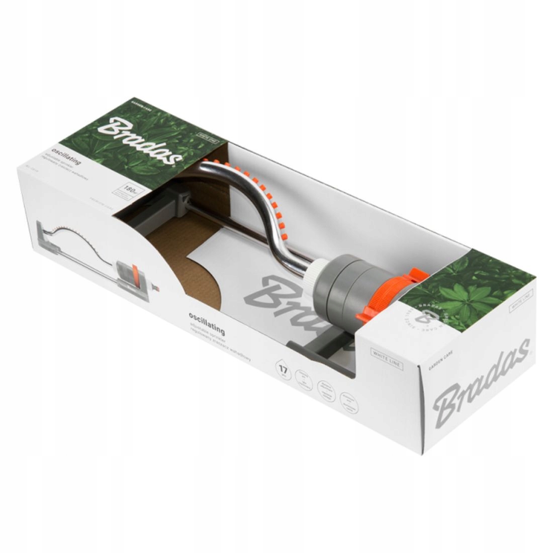 ZRASZACZ WAHADŁOWY OGRODOWY 17 DYSZ OBSZAR 180 m² ALUMINIOWE RAMIĘ BRADAS Marka Bradas