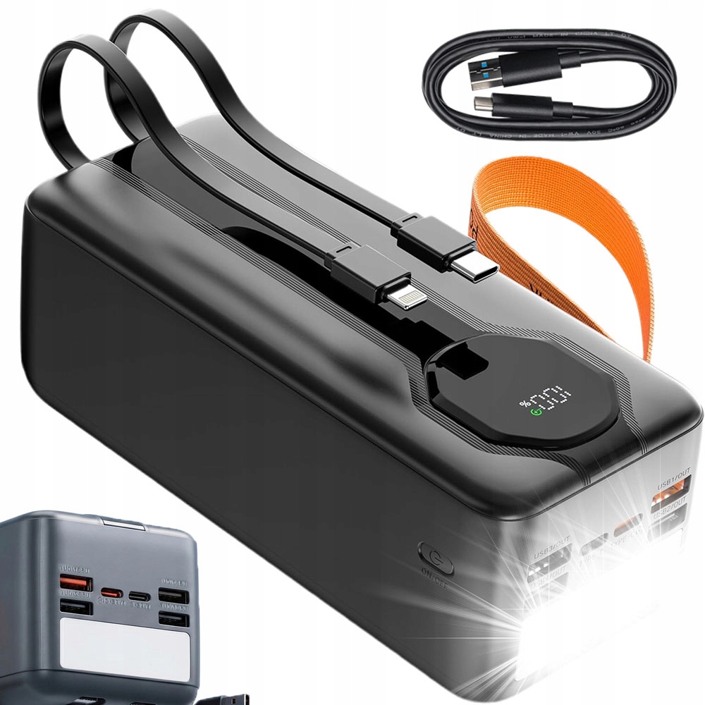 Powerbank Power Bank 4XUSB Usb-c Mocny Turbo Charging Z Latarką 50000MAH