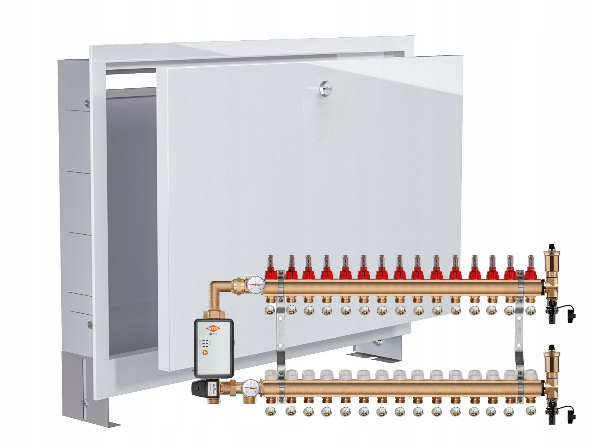 Mosazný Podlahový Rozdělovač 15+ČERPADLO Vítá Go.tec+podomítková Skříňka+pex