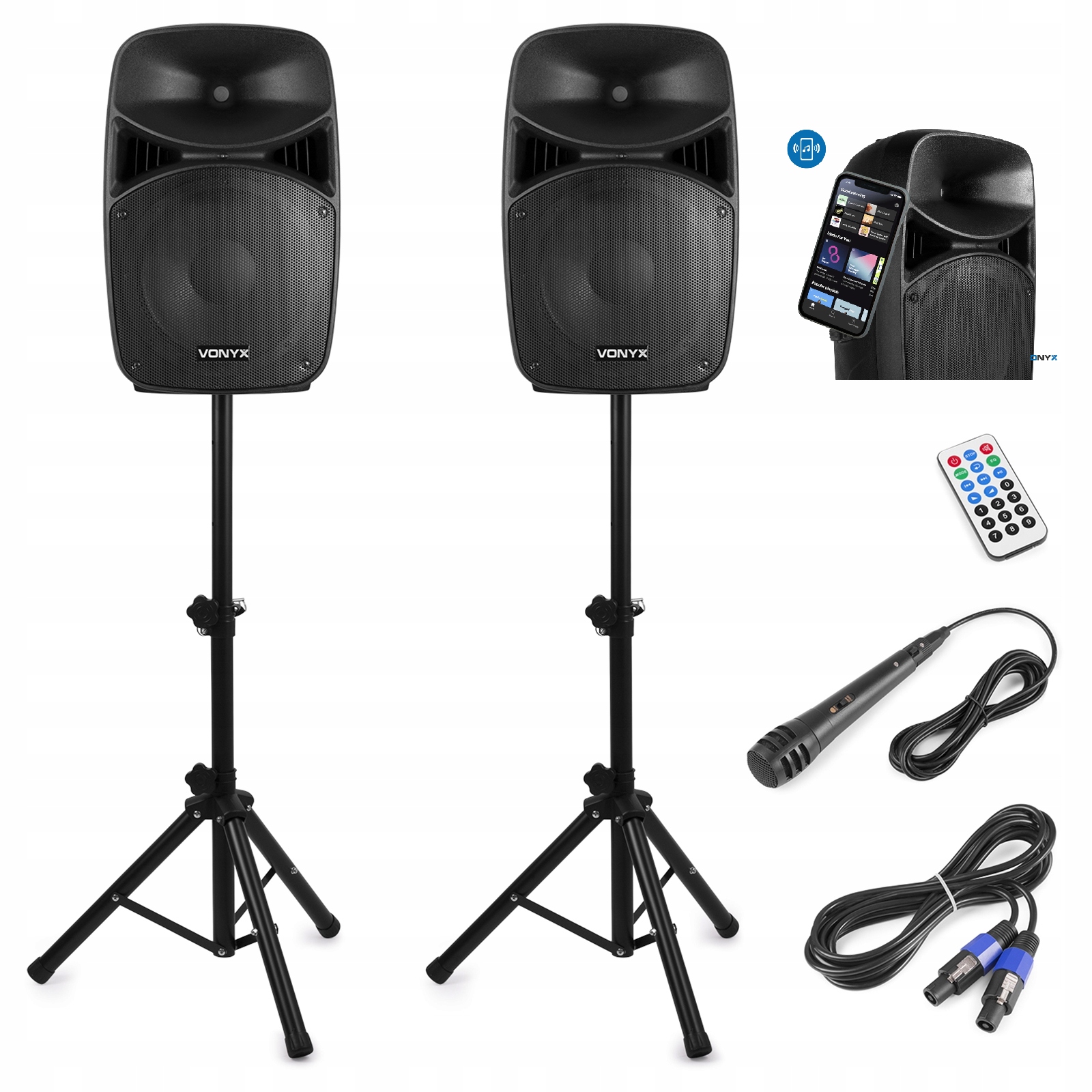 

Zestaw kolumn Aktywny 12'' 800W Usb Sd Bt statywy