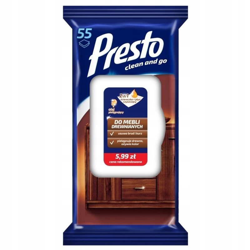 

Presto Ściereczki Nawilżane do Mebli 2w1 55szt.