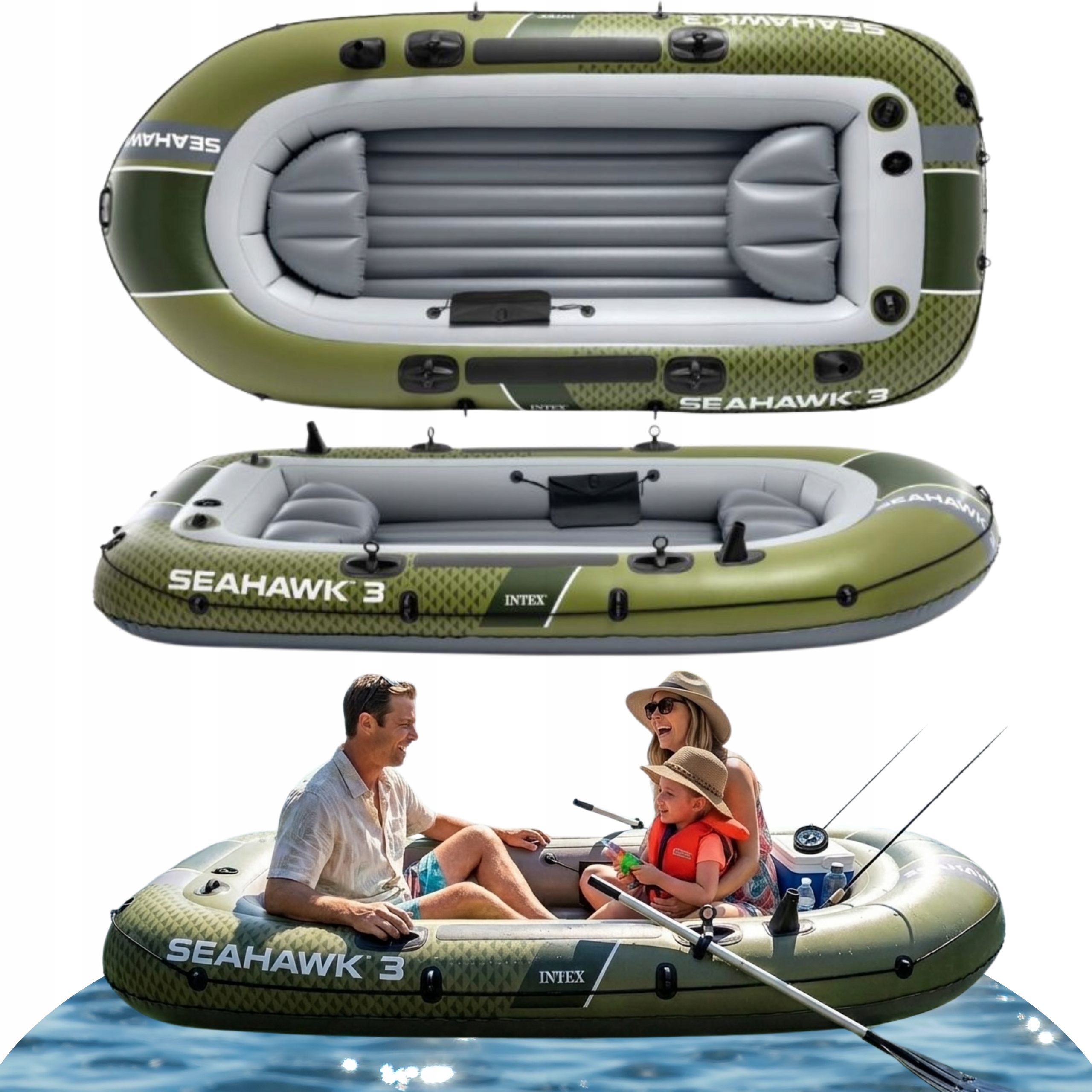 Ponton Dmuchany 3 Osobowy 360kg Łódź Dmuchana 2 Wiosła Pompka Łatka Mocny