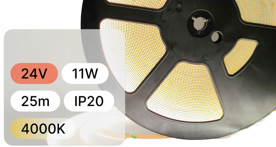 Led Páska 24V Cob 11W 480LED IP20 4000K 100lm/W Ra>90 8mm 25mb