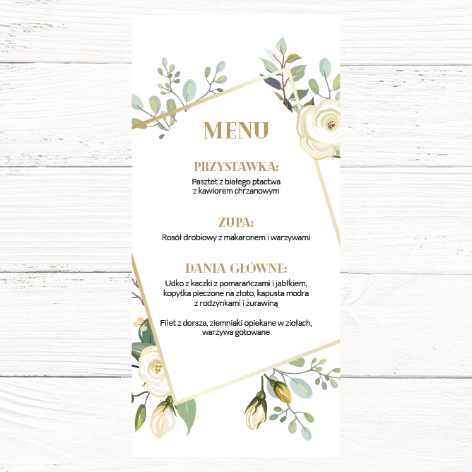 Menu Weselne styl Floral projekt nr 02, format DL, 100 szt. ślub, wesele