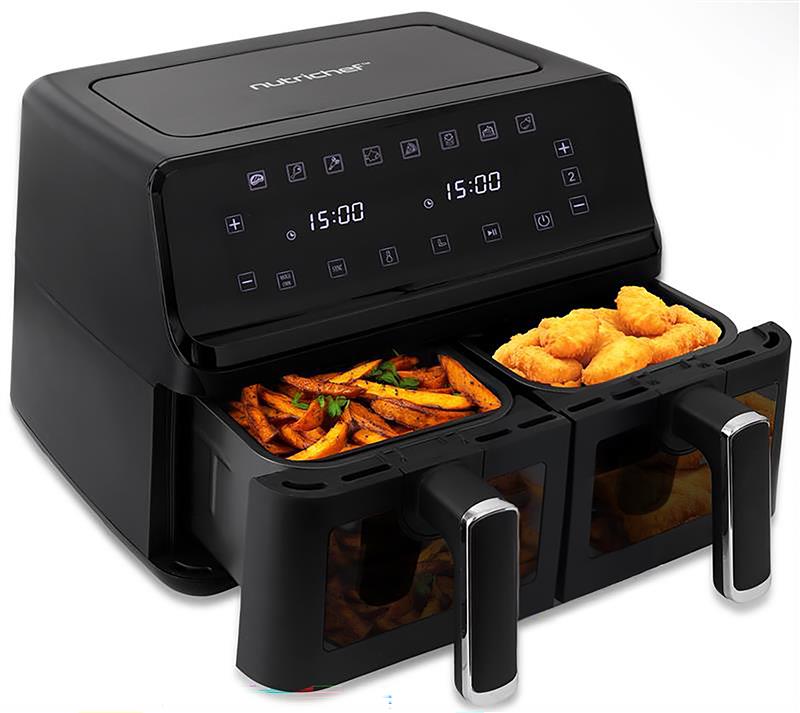 Air Fryer Dvojkomorová Beztuková Fritéza Po 4 L, 9 Programov