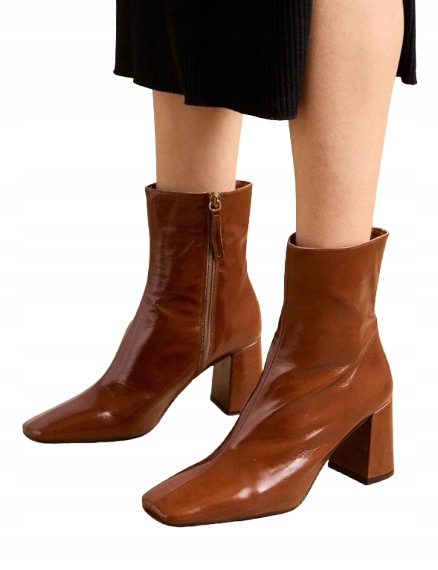 Angel Alarcon Dámské Kotníkové Boty Lakované Hnědou Barvou Na Podpatku 41 4AF