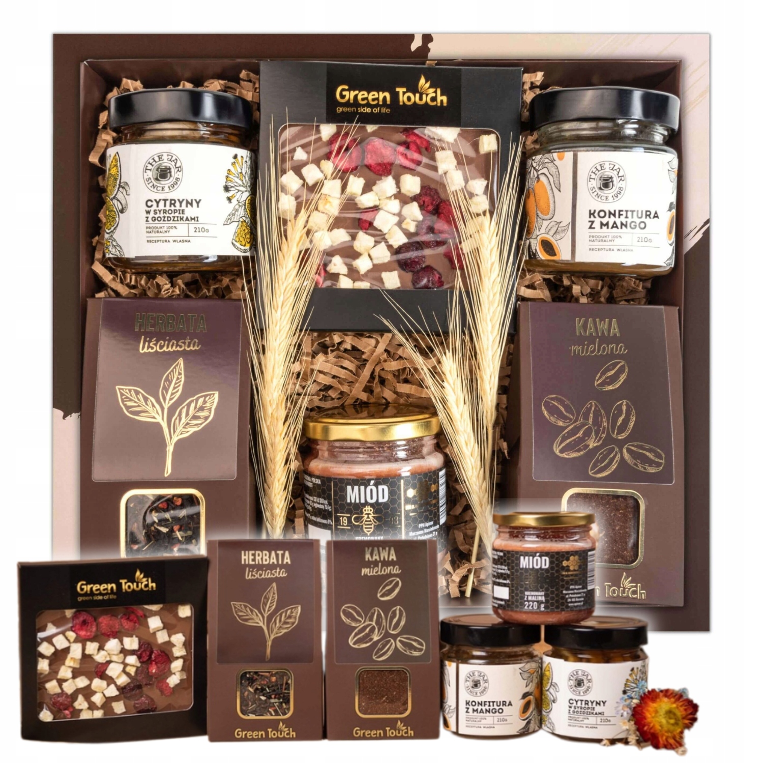 Kosz Prezentowy Naturalny Zestaw Herbata Kawa Słodycze Na Wielkanoc