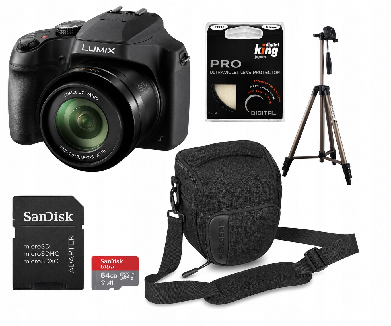 Fotoaparát Panasonic Lumix FZ82D Karta 64GB Brašna Filtr 55mm Uv Stativ