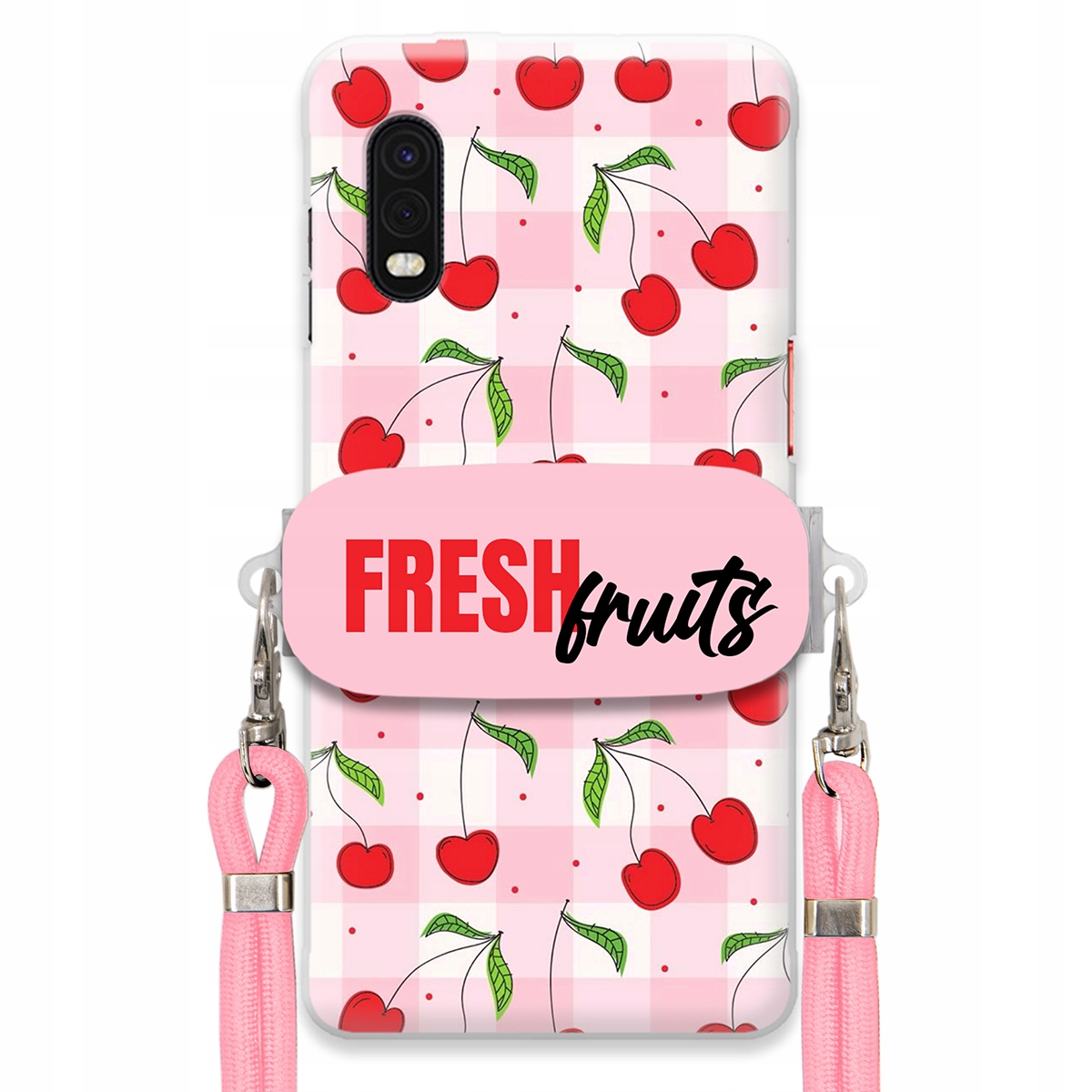 Puzdro pre Samsung Xcover Pro Case Držiak šnúrok Ružový Fresh Fruits Mriežka