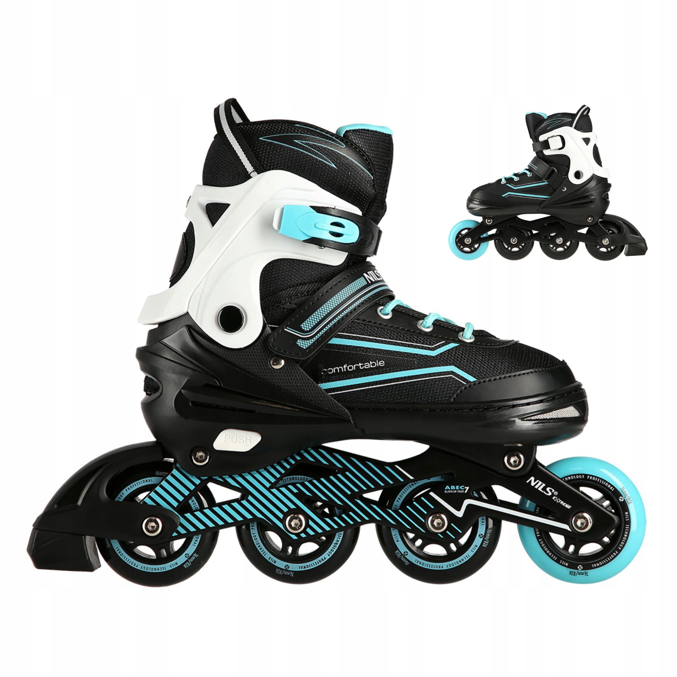 Brusle 2v1 Fitness Nastavitelné Kolečkové Brusle Tyrkysové ABEC7 35-38 Nils Extreme