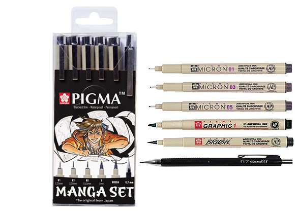 Manga Set, fixy precizní Pigma Micron, Sakura, 6 dílů