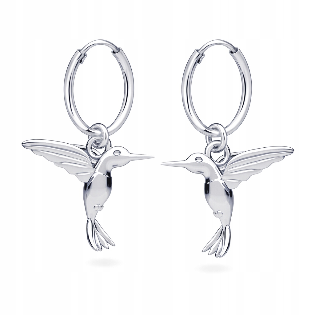 Stříbrné náušnice Malé kruhy Kolibřík 3D Symbol radosti Stříbro ryzost 925